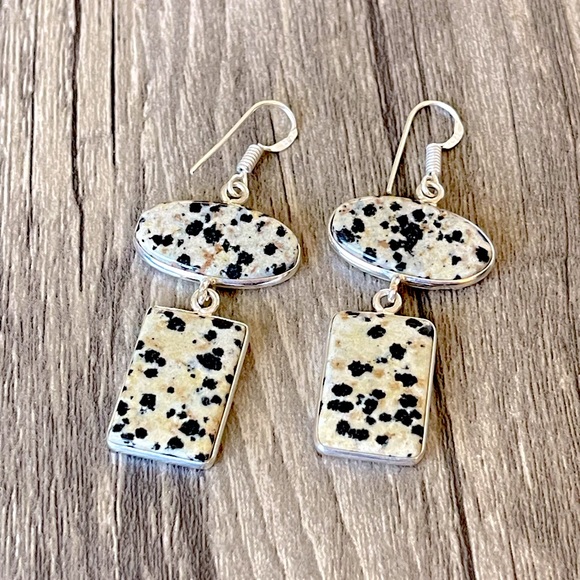 Artisan Jewelry - Large Dalmation Jasper Designer Earrings
